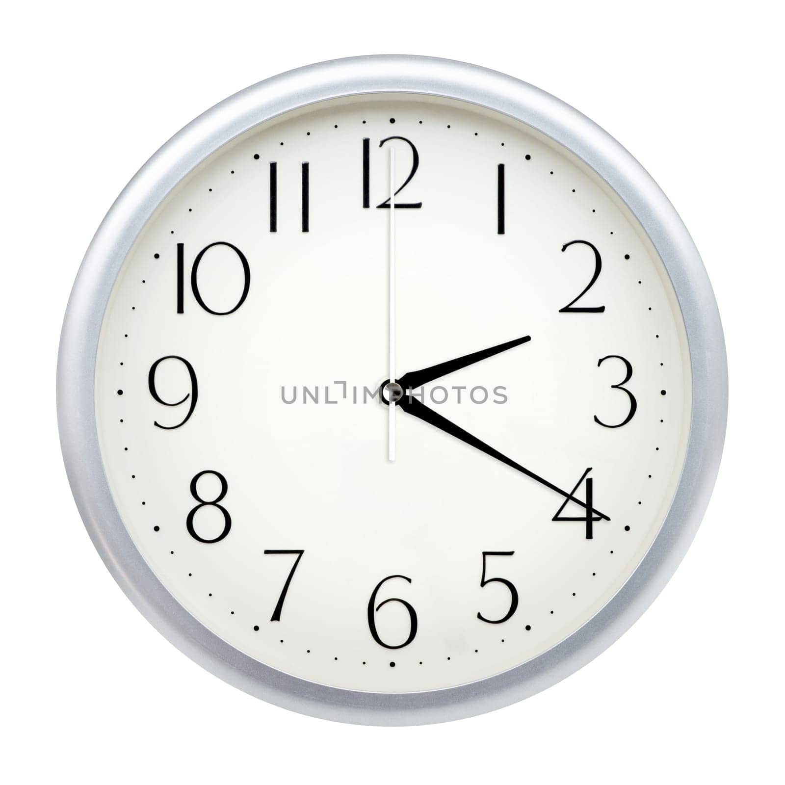 Analog wall clock isolated on white background.