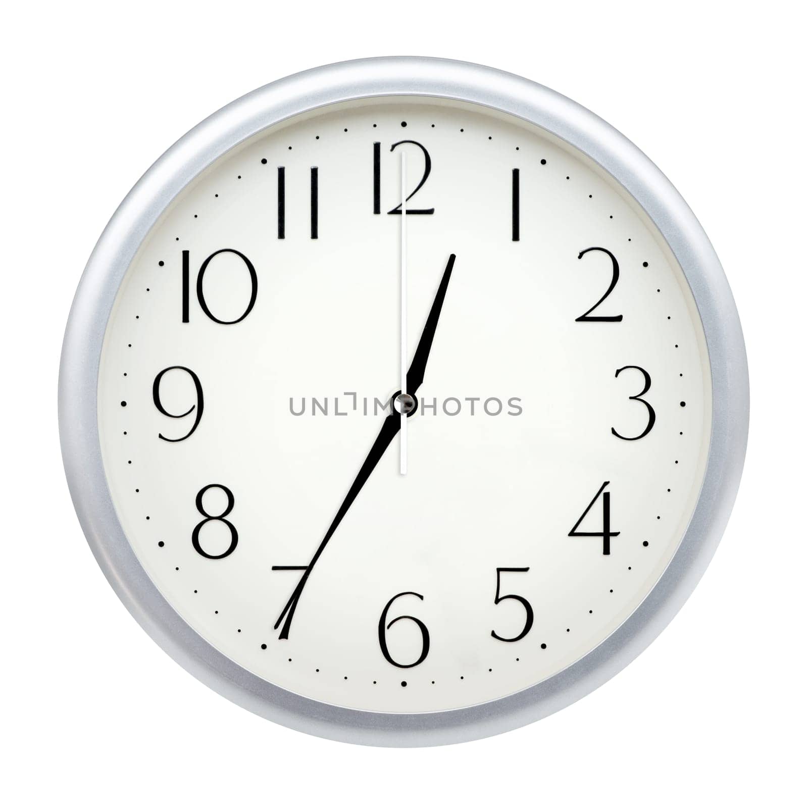 Analog wall clock isolated on white background.