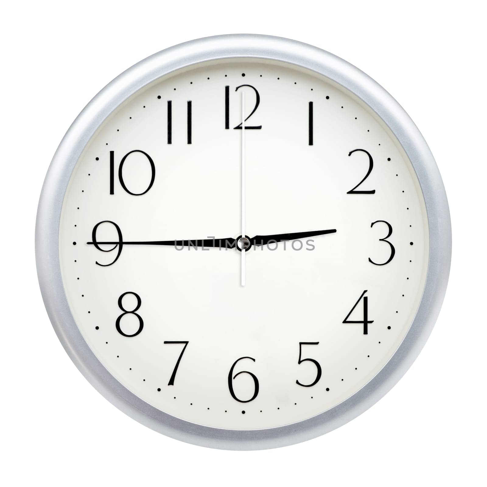 Analog wall clock isolated on white background.