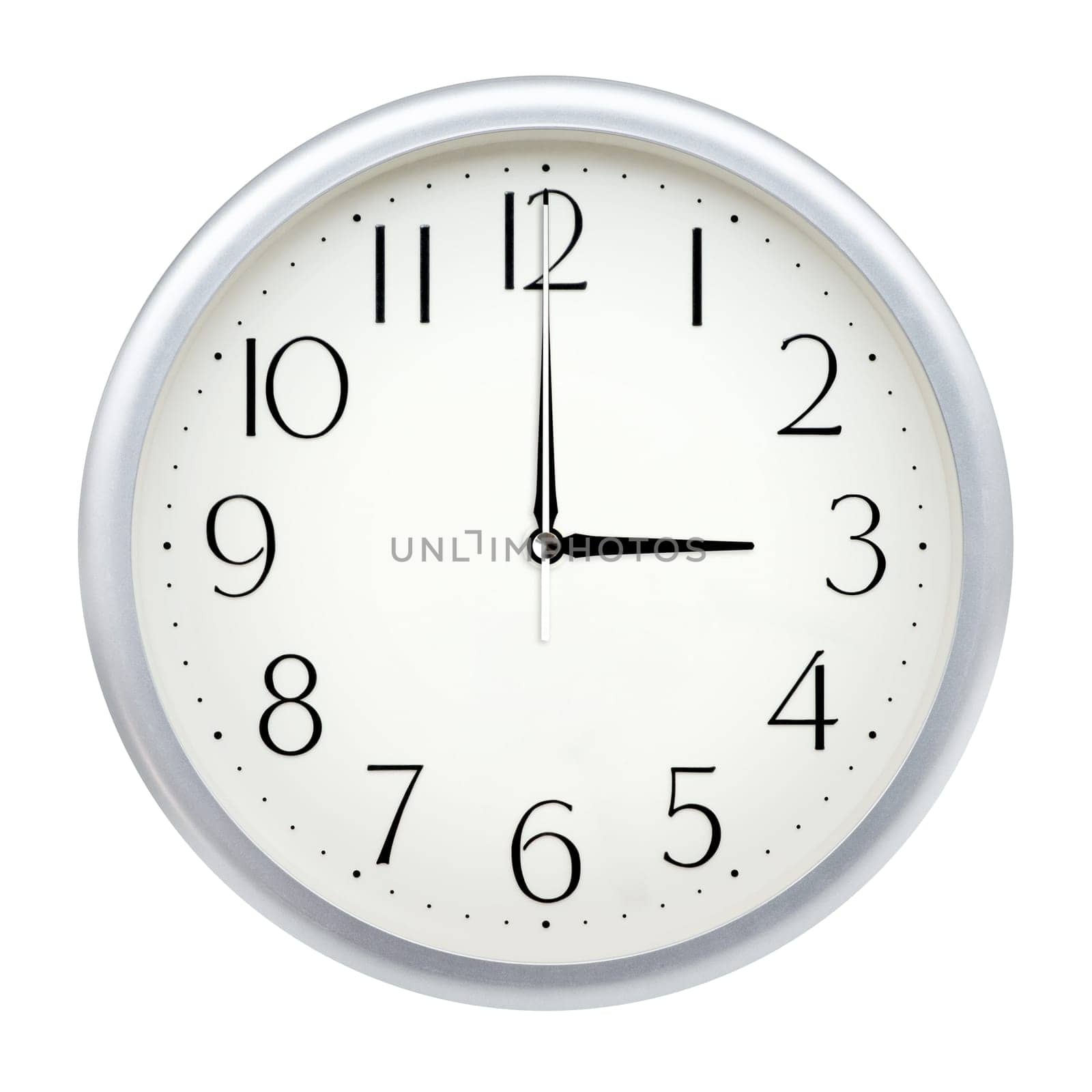 Analog wall clock isolated on white background.