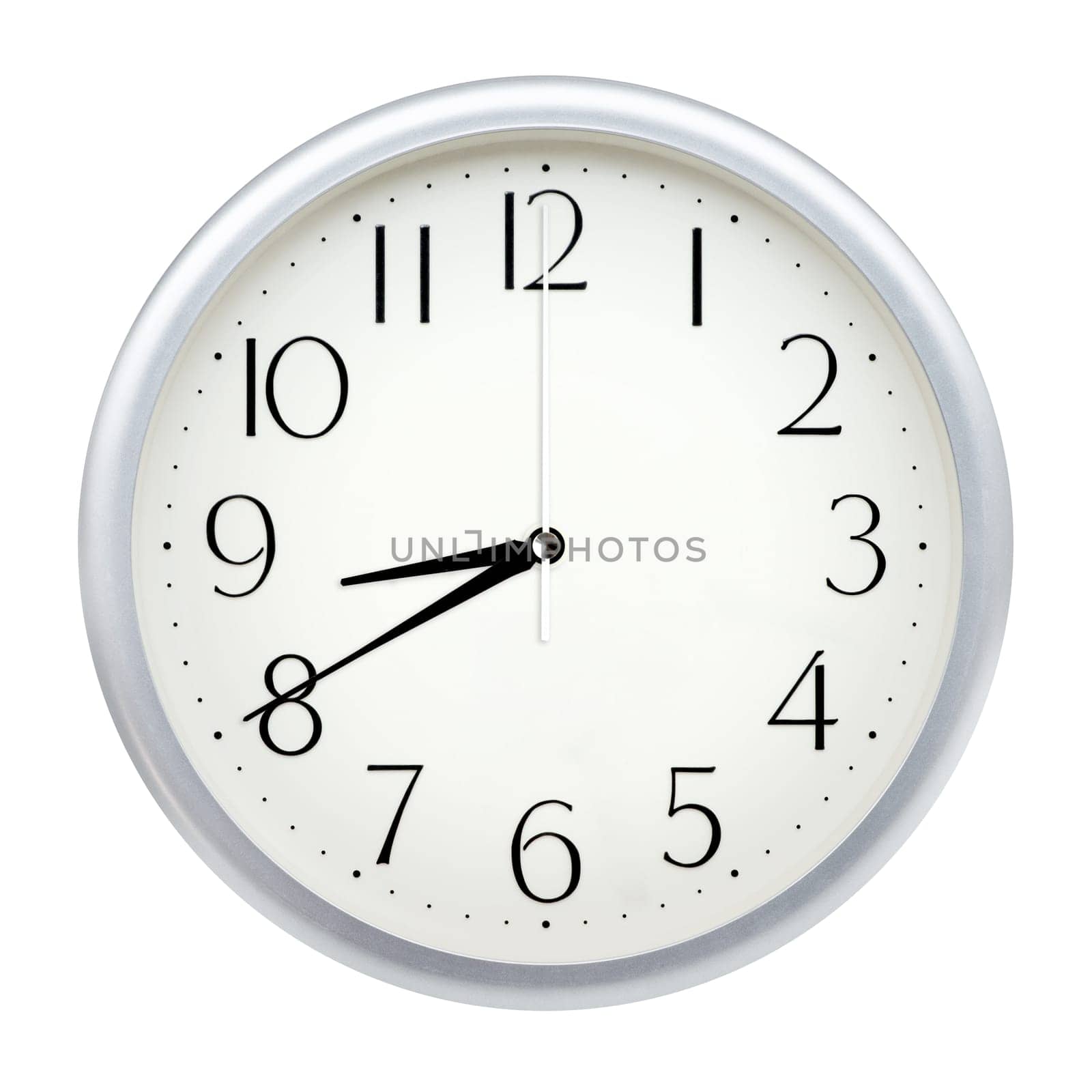 Analog wall clock isolated on white background.