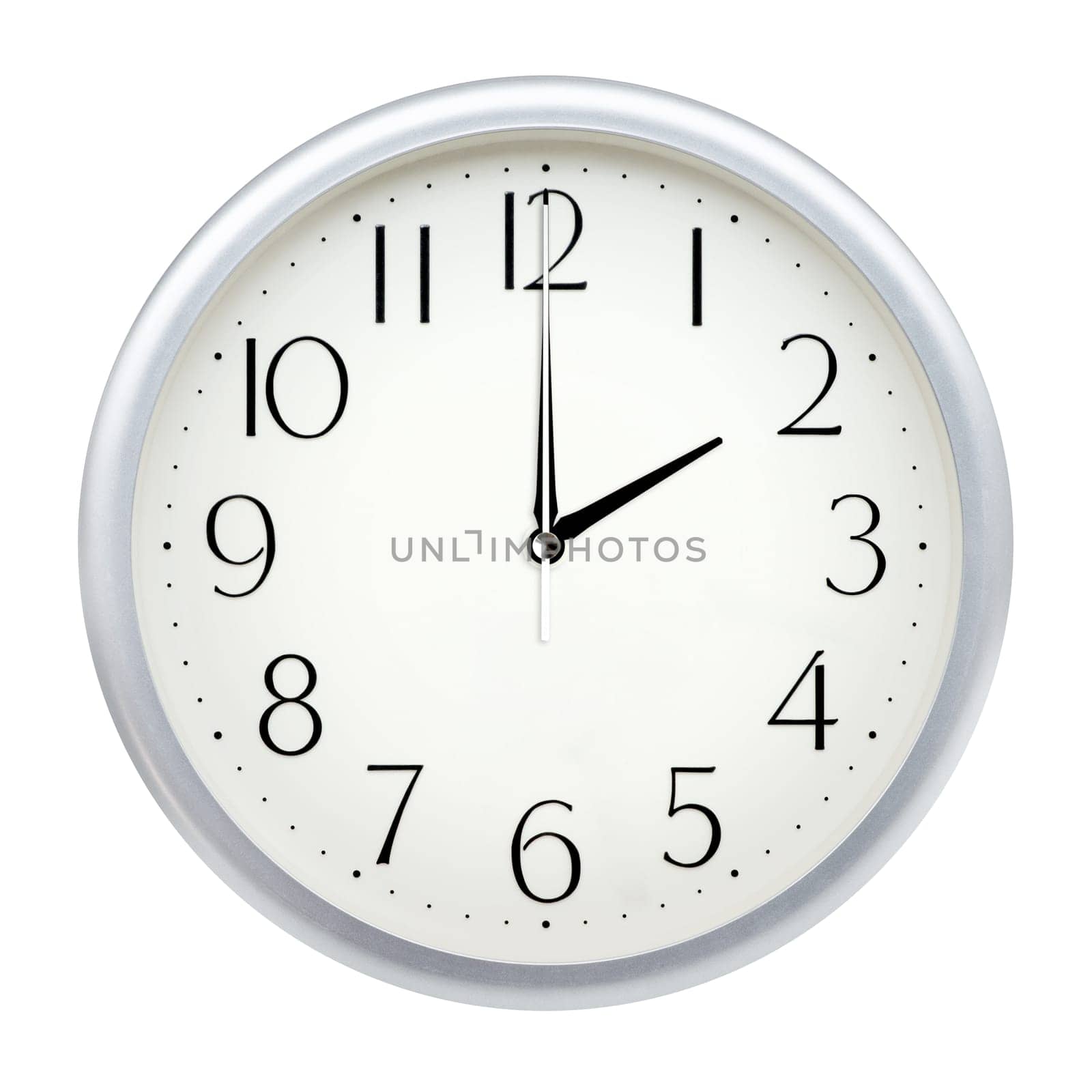 Analog wall clock isolated on white background.