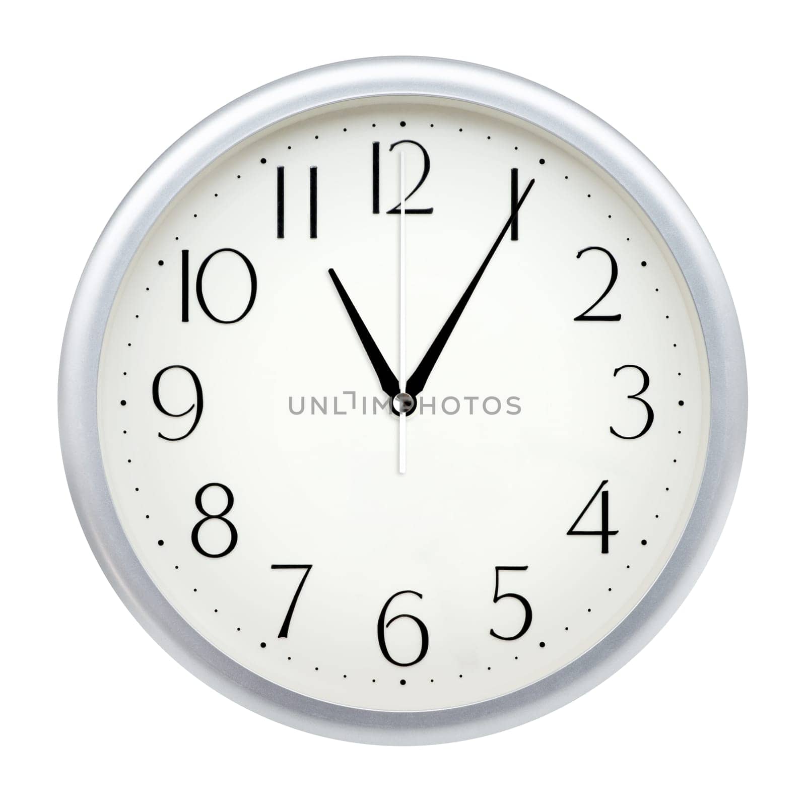 Analog wall clock isolated on white background.