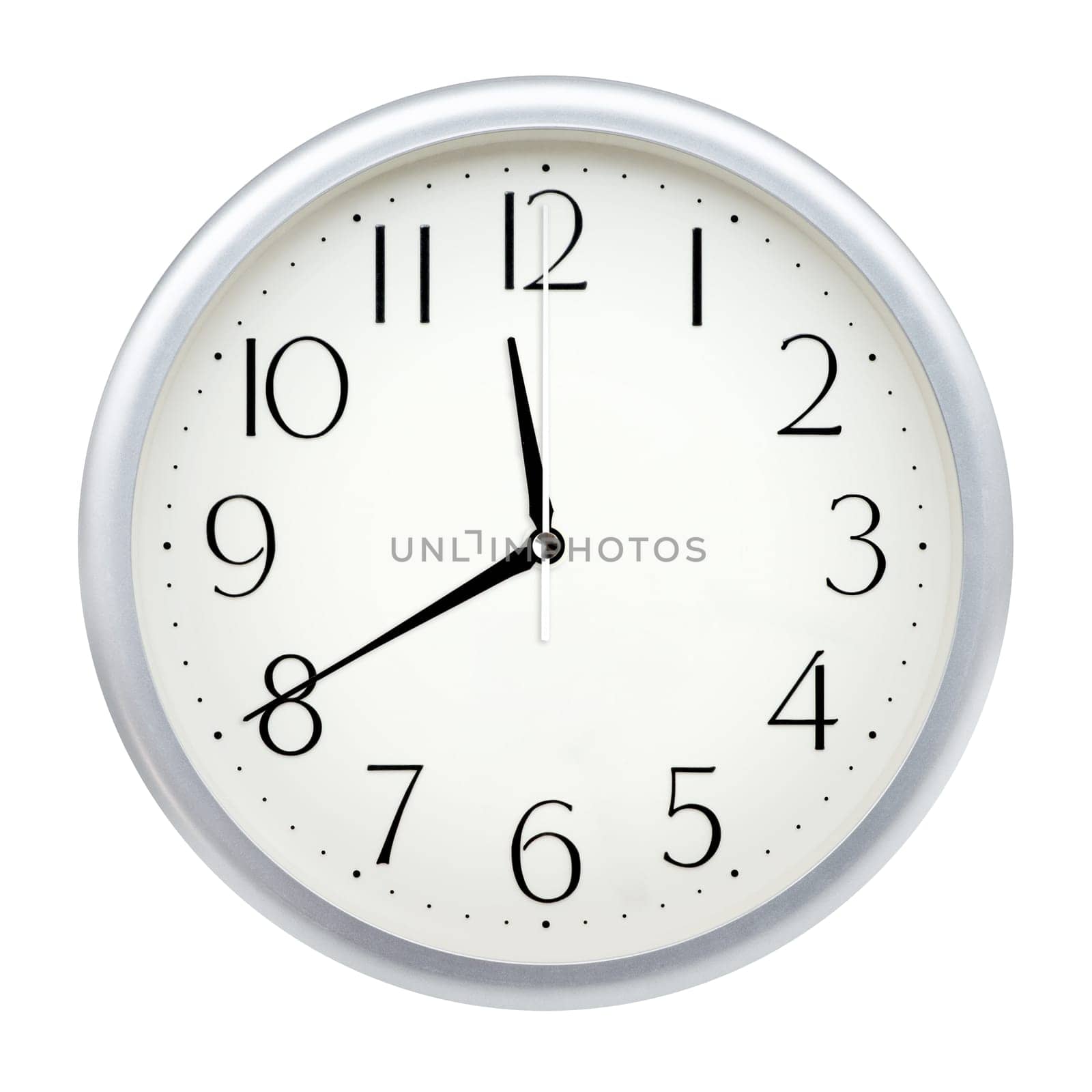 Analog wall clock isolated on white background.
