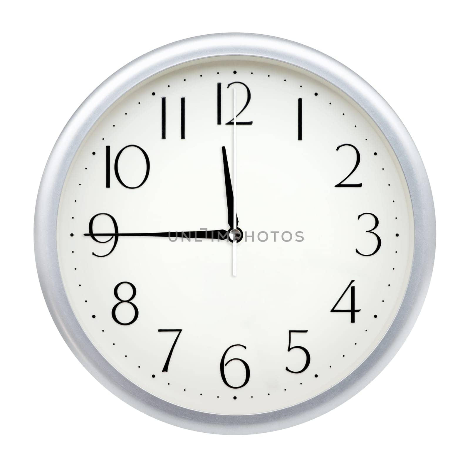 Analog wall clock isolated on white background.