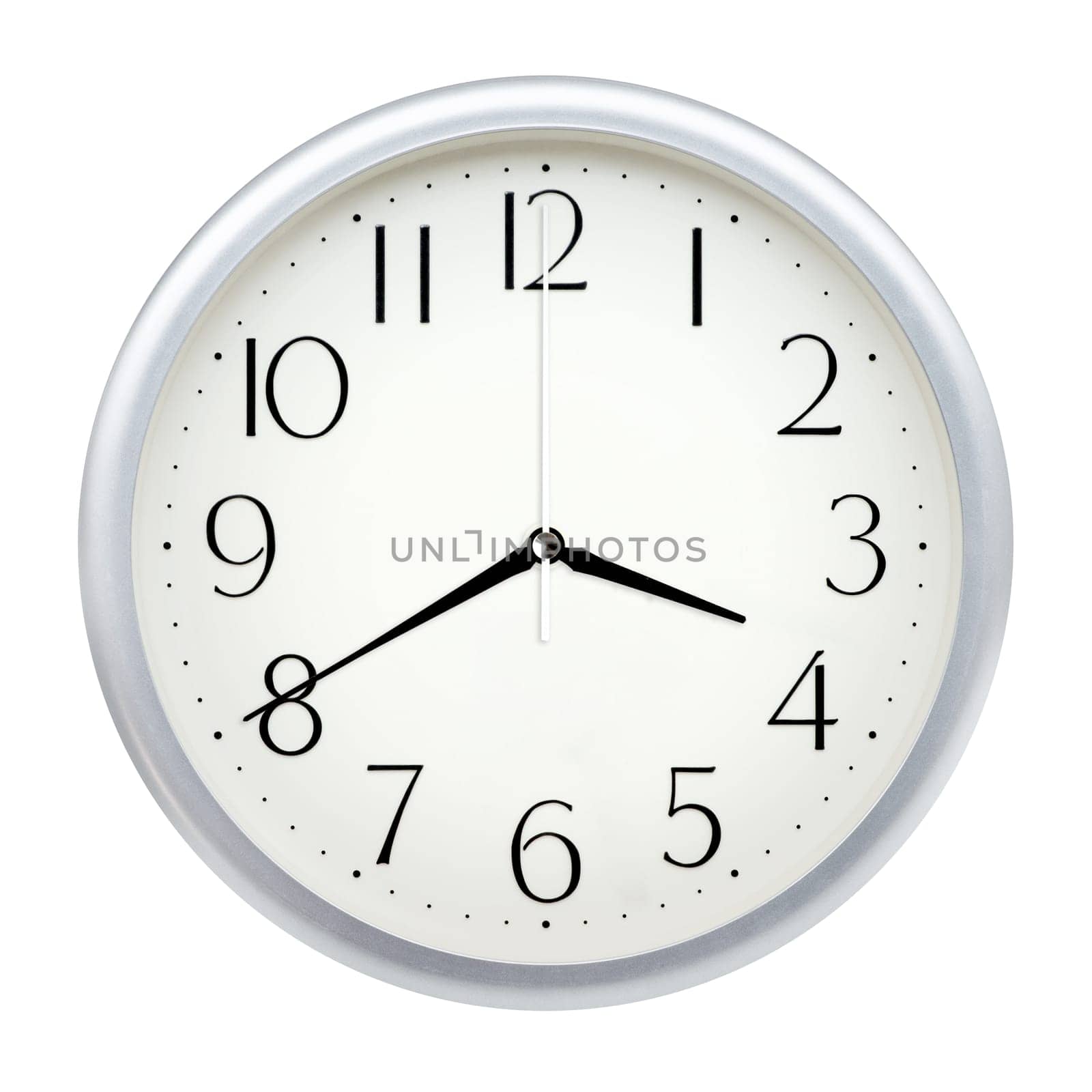Analog wall clock isolated on white background.