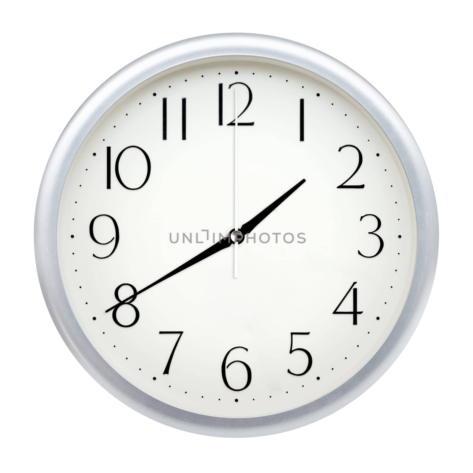 Analog wall clock isolated on white background.