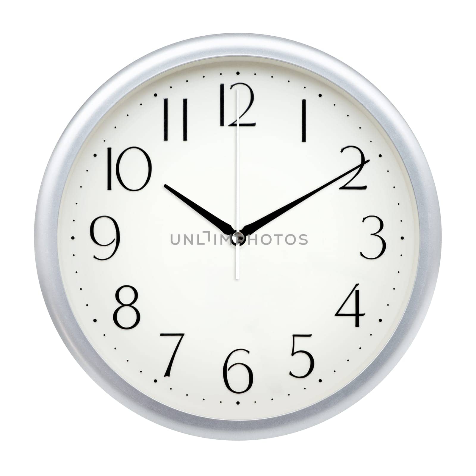 Analog wall clock isolated on white background.