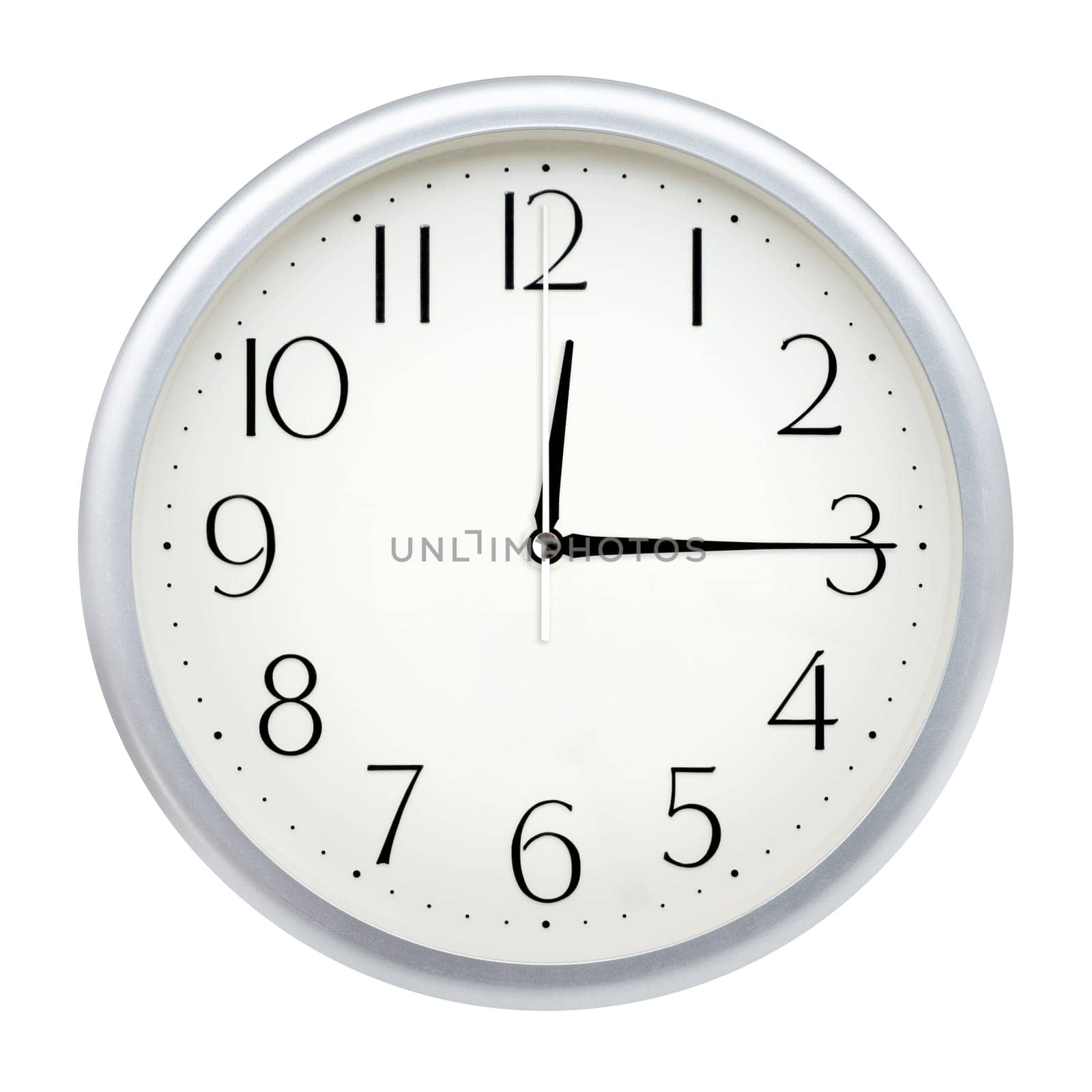 Analog wall clock isolated on white background.
