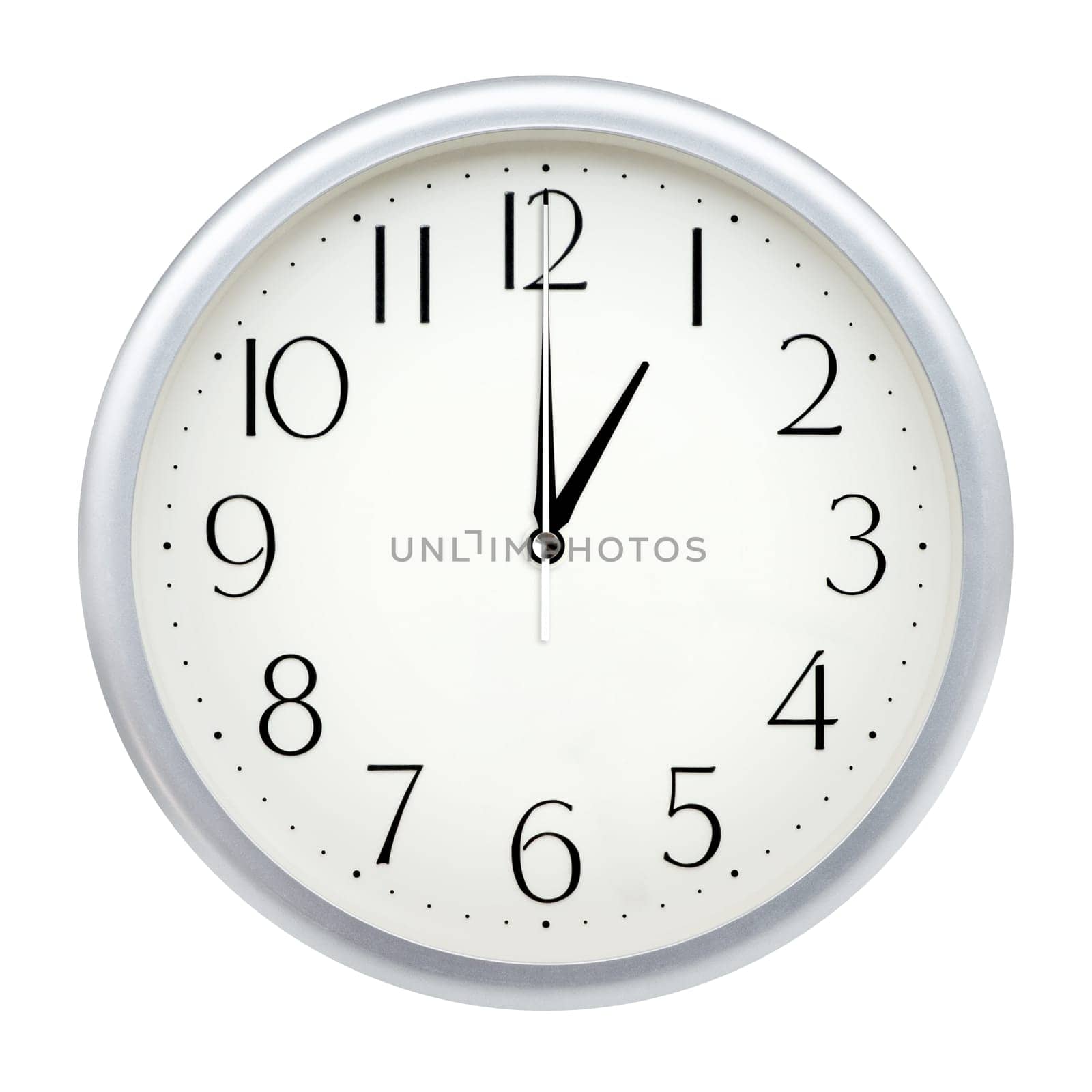 Analog wall clock isolated on white background.