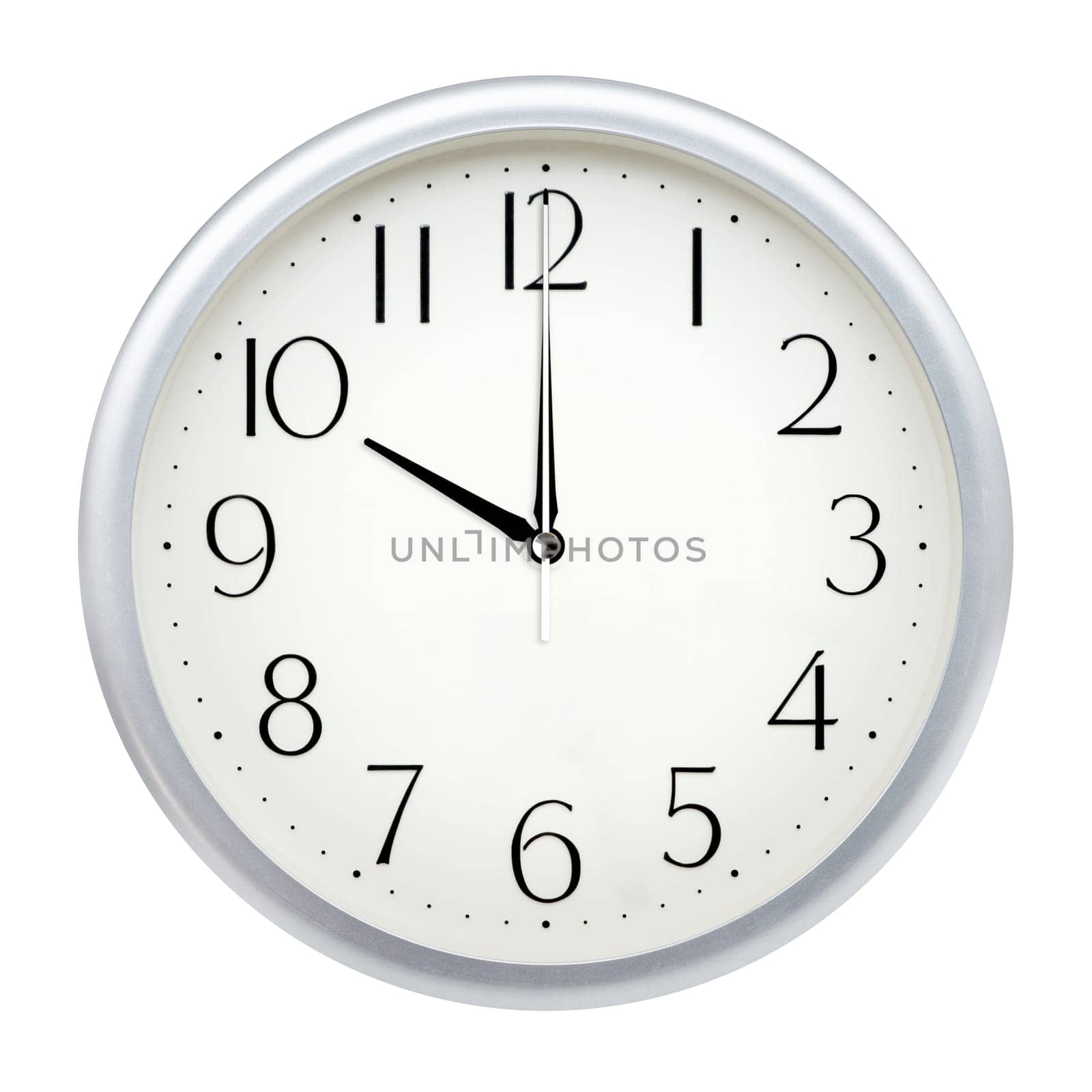 Analog wall clock isolated on white background.