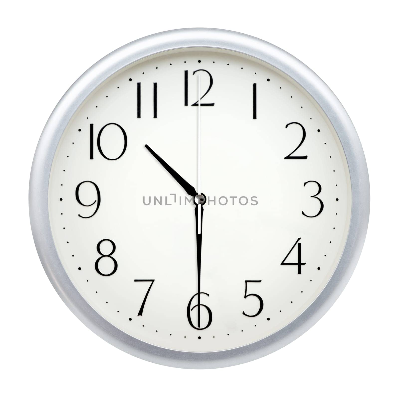 Analog wall clock isolated on white background.