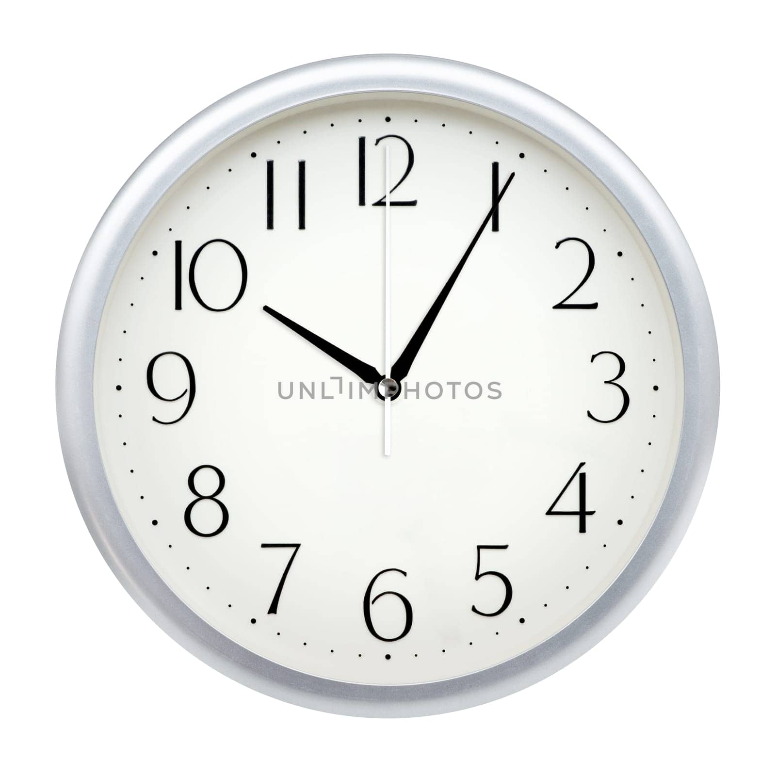 Analog wall clock isolated on white background.