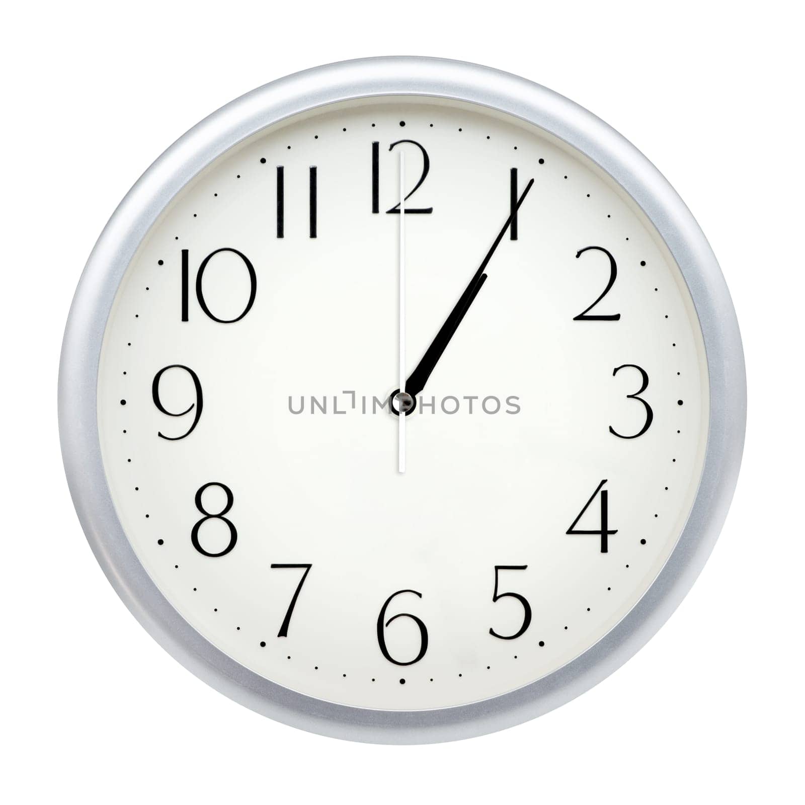 Analog wall clock isolated on white background.