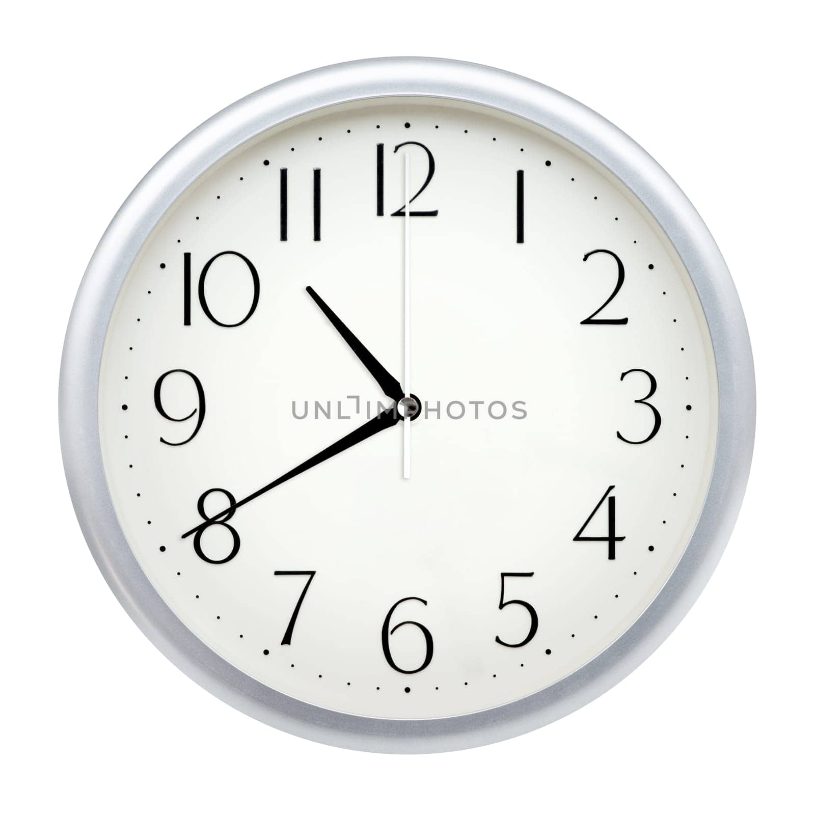 Analog wall clock isolated on white background.