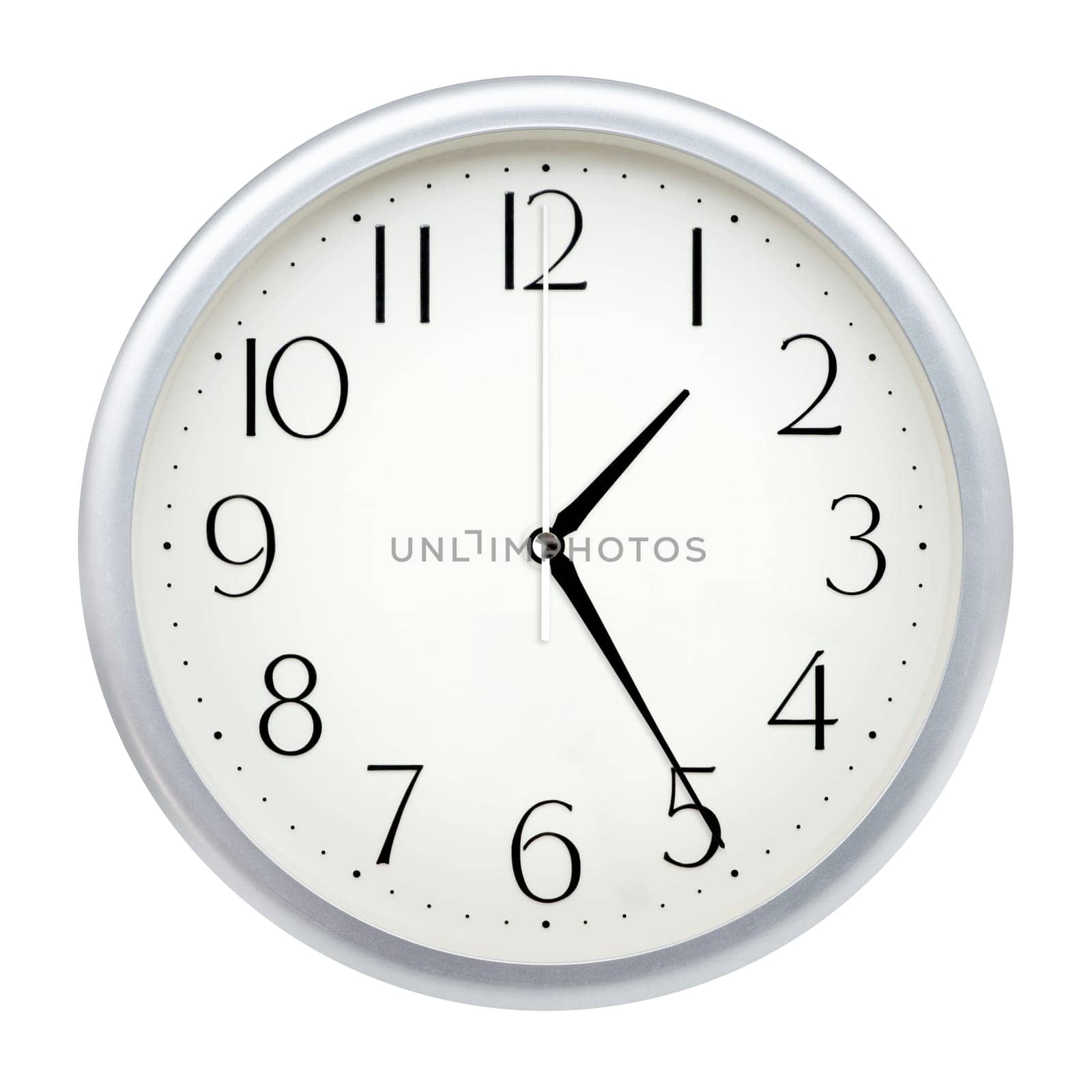 Analog wall clock isolated on white background.