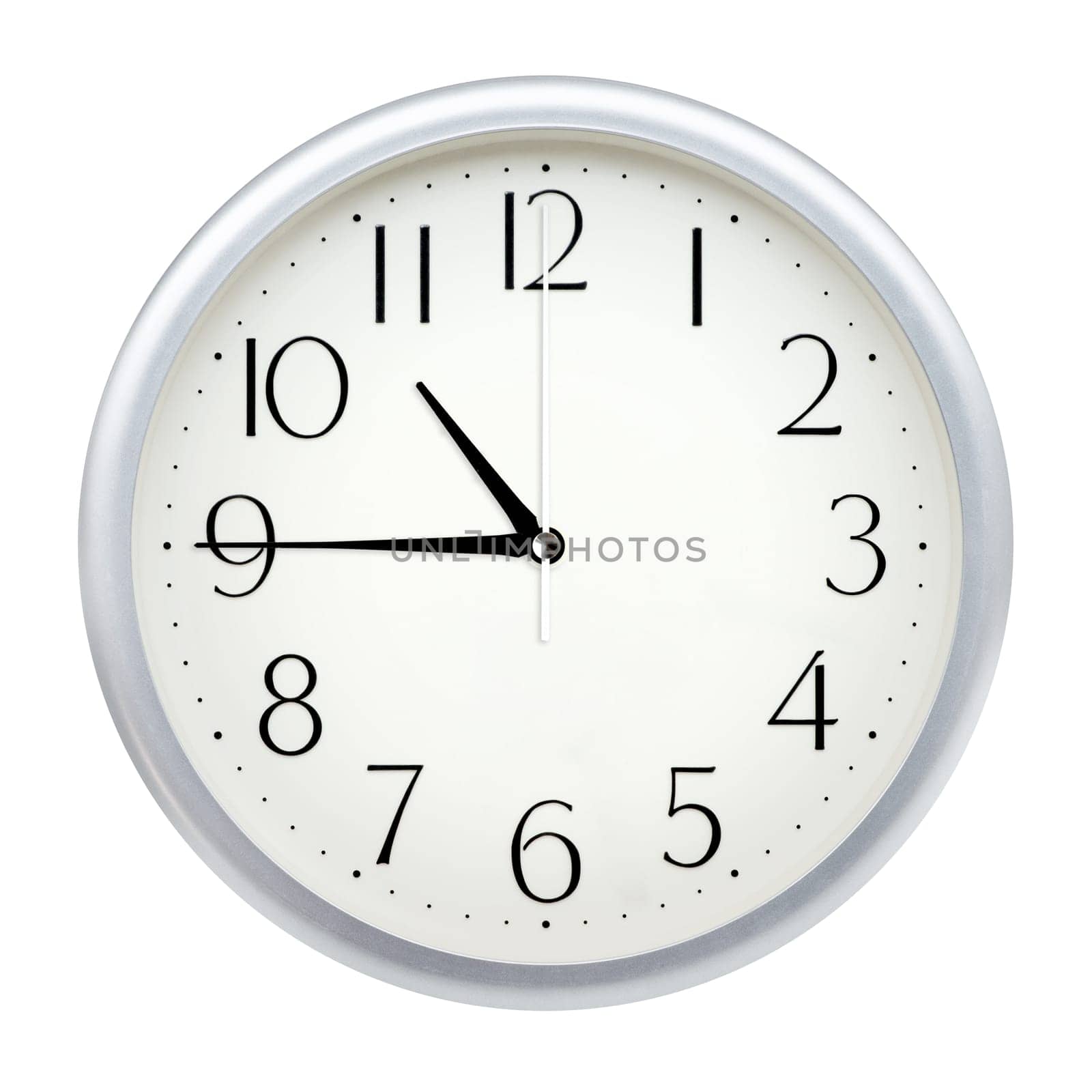 Analog wall clock isolated on white background.