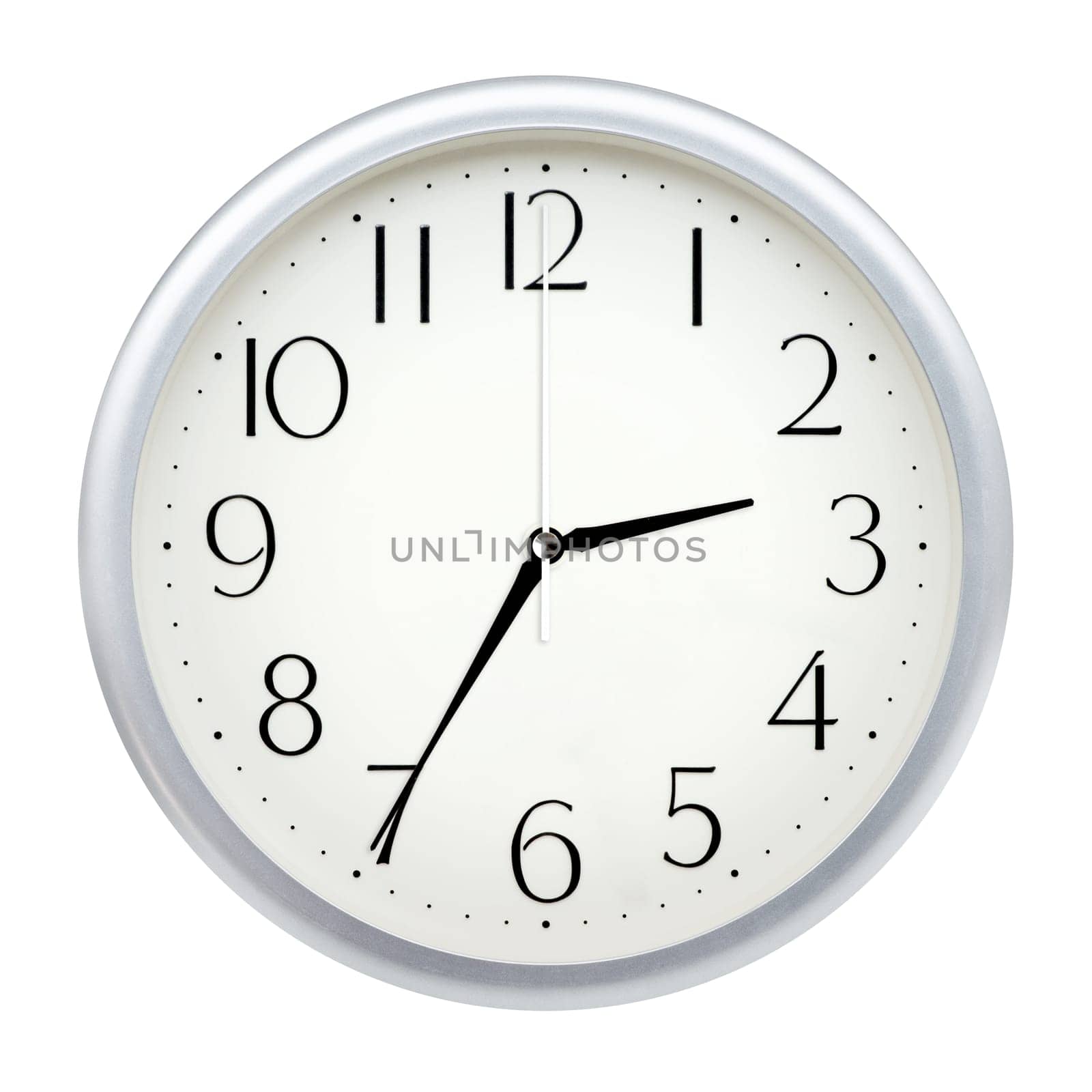 Analog wall clock isolated on white background.