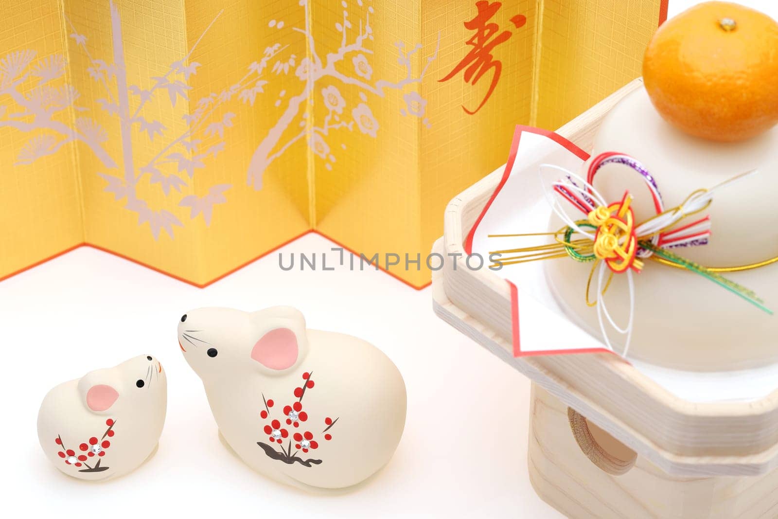 Dolls of Nezumi Mouse. Japanese new year card. Japanese new year Mouse object. Japanese word of this photography means "celebration or congraturations"""