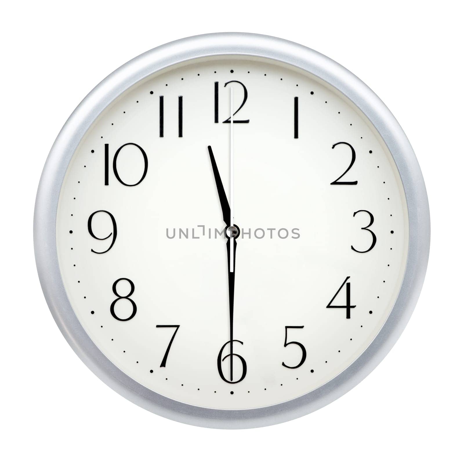 Analog wall clock isolated on white background.