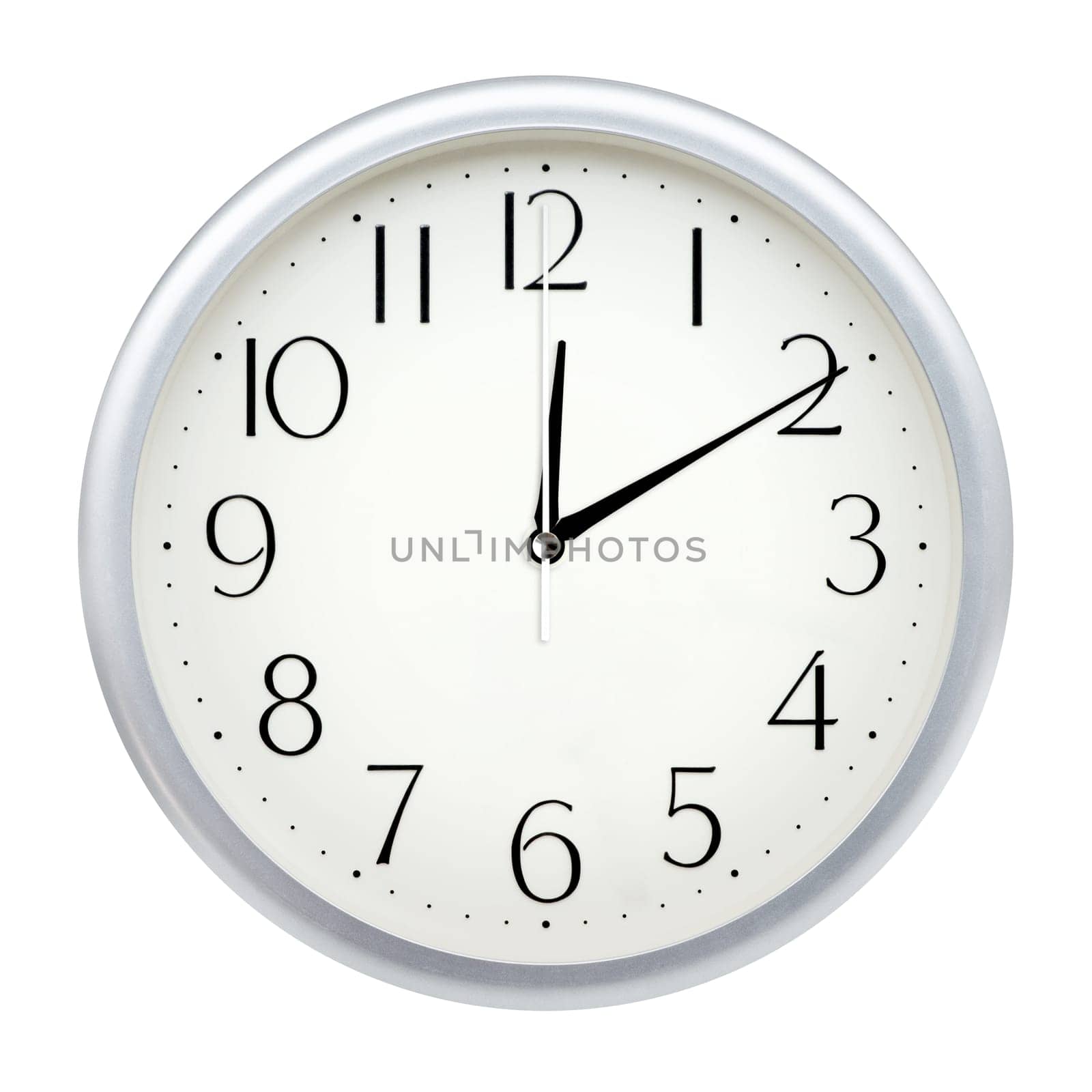 Analog wall clock isolated on white background.