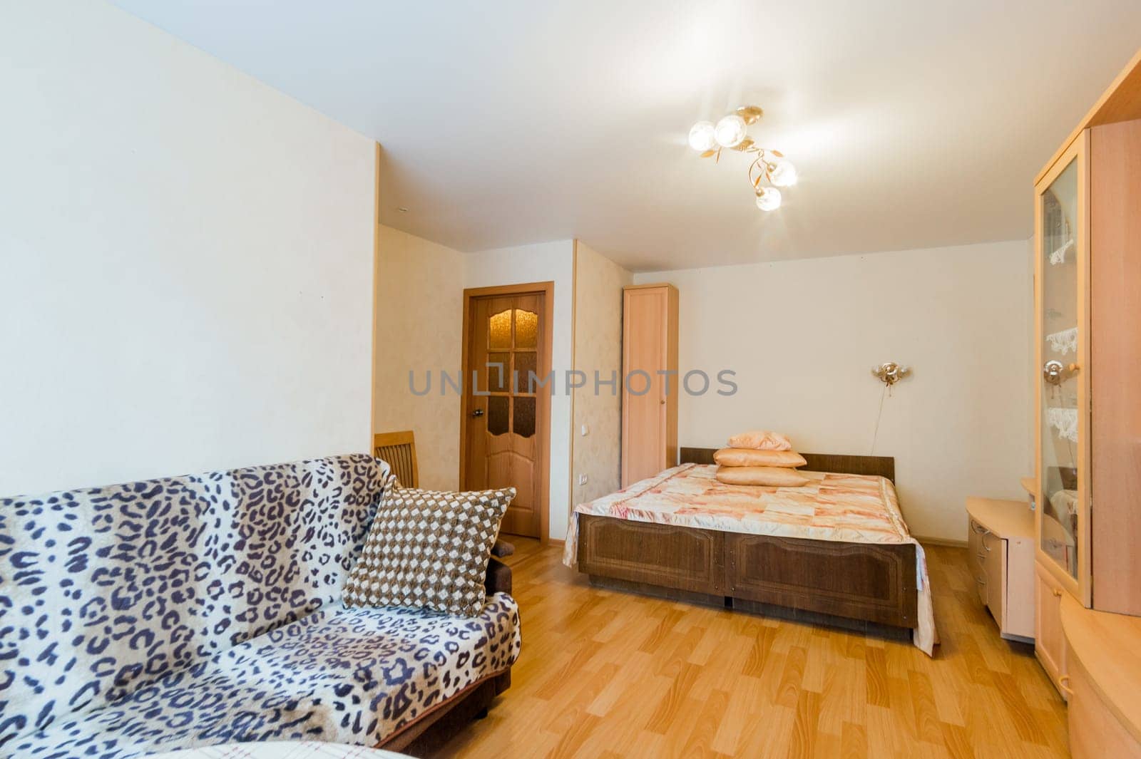 Russia, Moscow- July 16, 2019: interior room apartment. standard repair decoration in hostel
