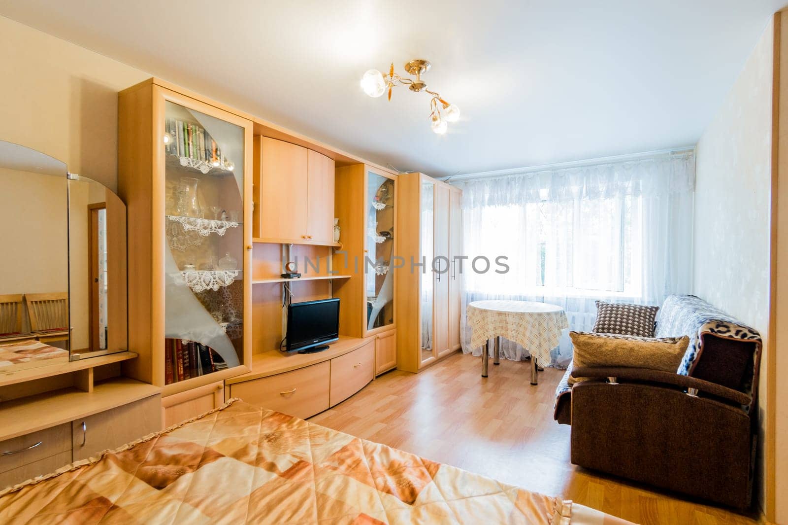 Russia, Moscow- July 16, 2019: interior room apartment. standard repair decoration in hostel