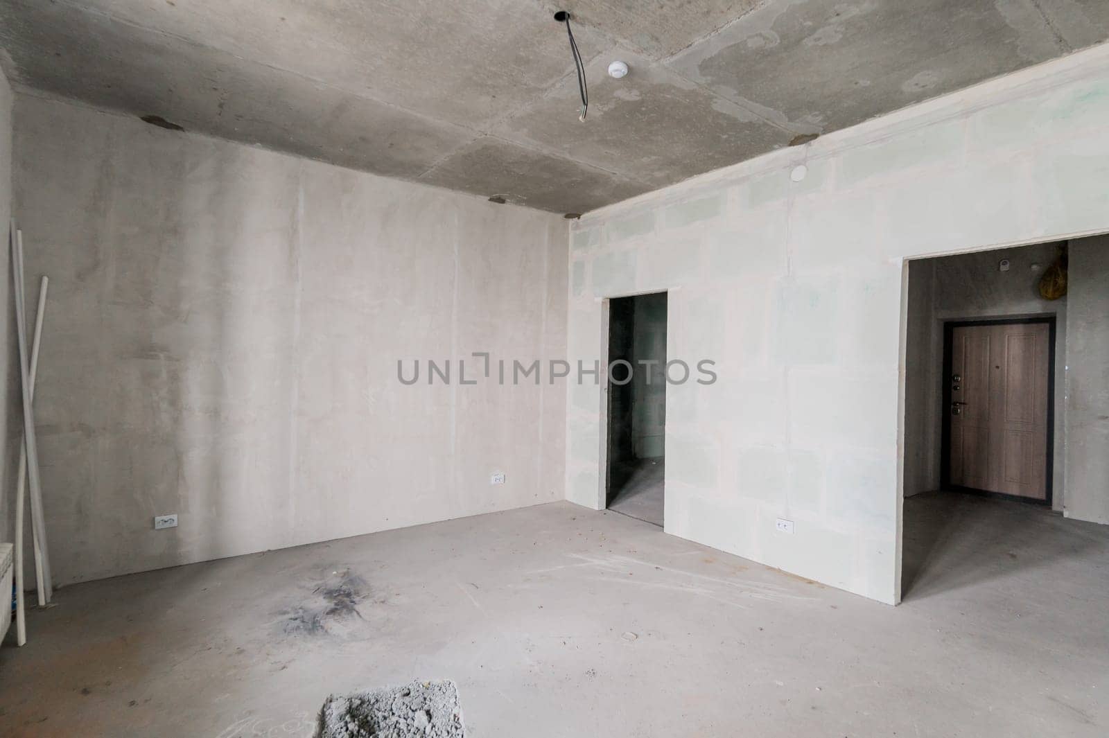 Russia, Moscow- July 16, 2019: interior room. rough repair for self-finishing. interior decoration, bare walls of the room, stage of construction