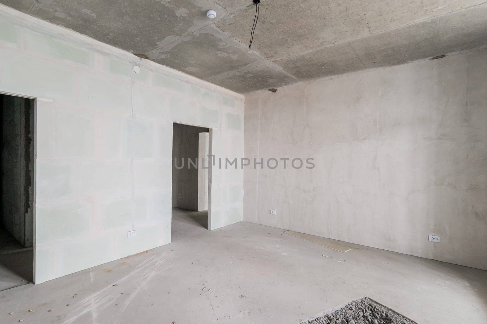 Russia, Moscow- July 16, 2019: interior room. rough repair for self-finishing. interior decoration, bare walls of the room, stage of construction