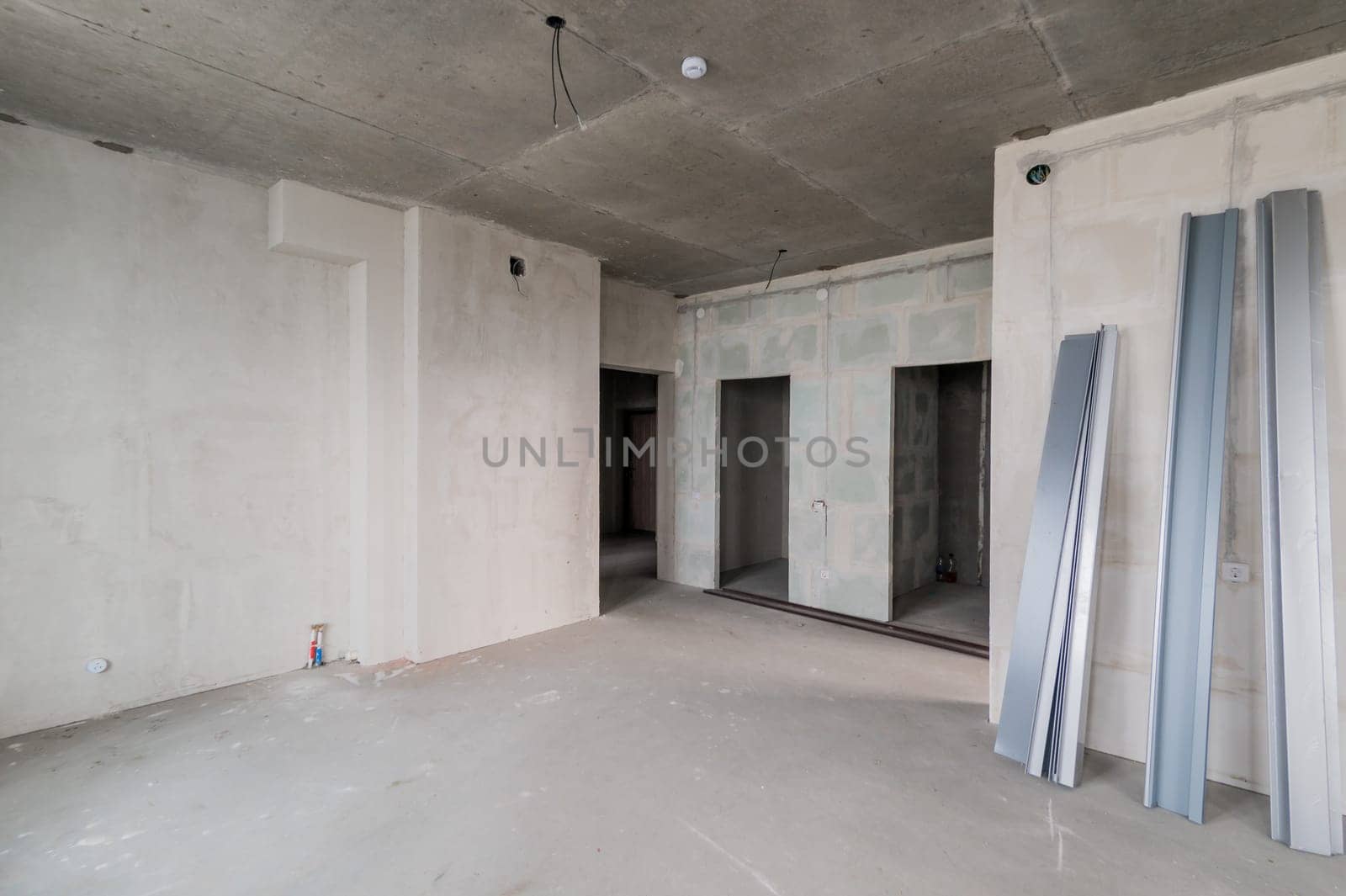 Russia, Moscow- July 16, 2019: interior room. rough repair for self-finishing. interior decoration, bare walls of the room, stage of construction