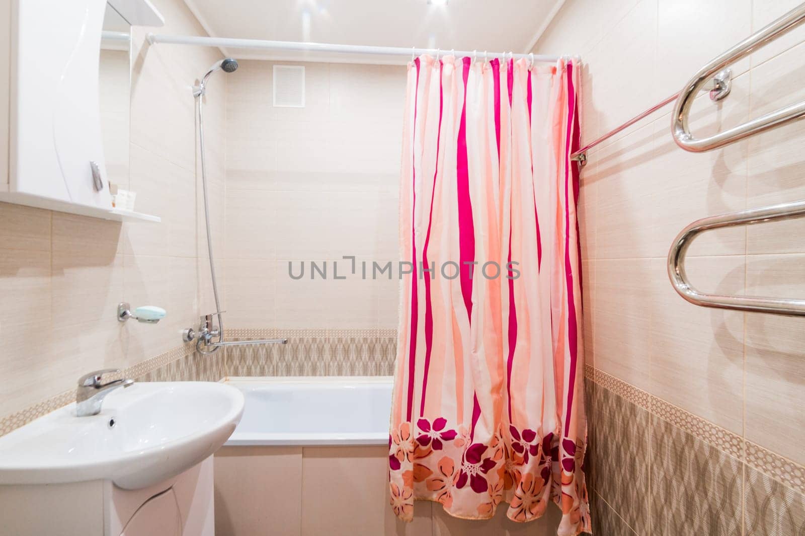 Russia, Moscow- July 16, 2019: interior room apartment. standard repair decoration in hostel. bathroom and toilet