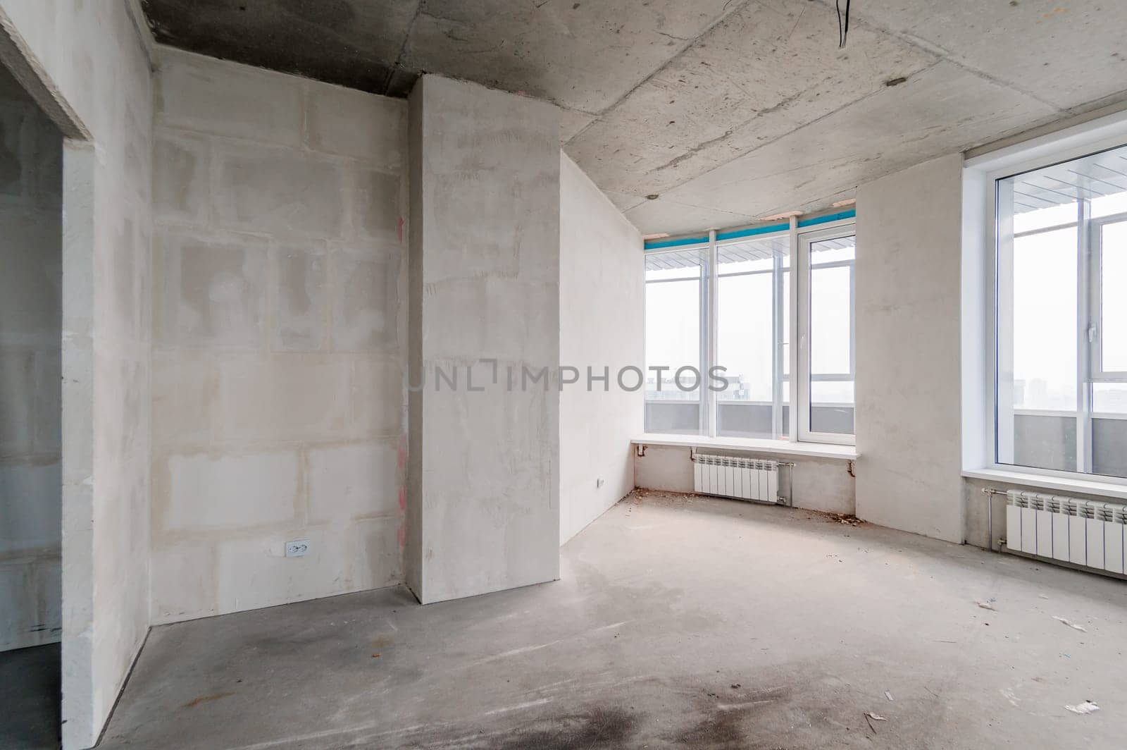 Russia, Moscow- July 16, 2019: interior room. rough repair for self-finishing. interior decoration, bare walls of the room, stage of construction