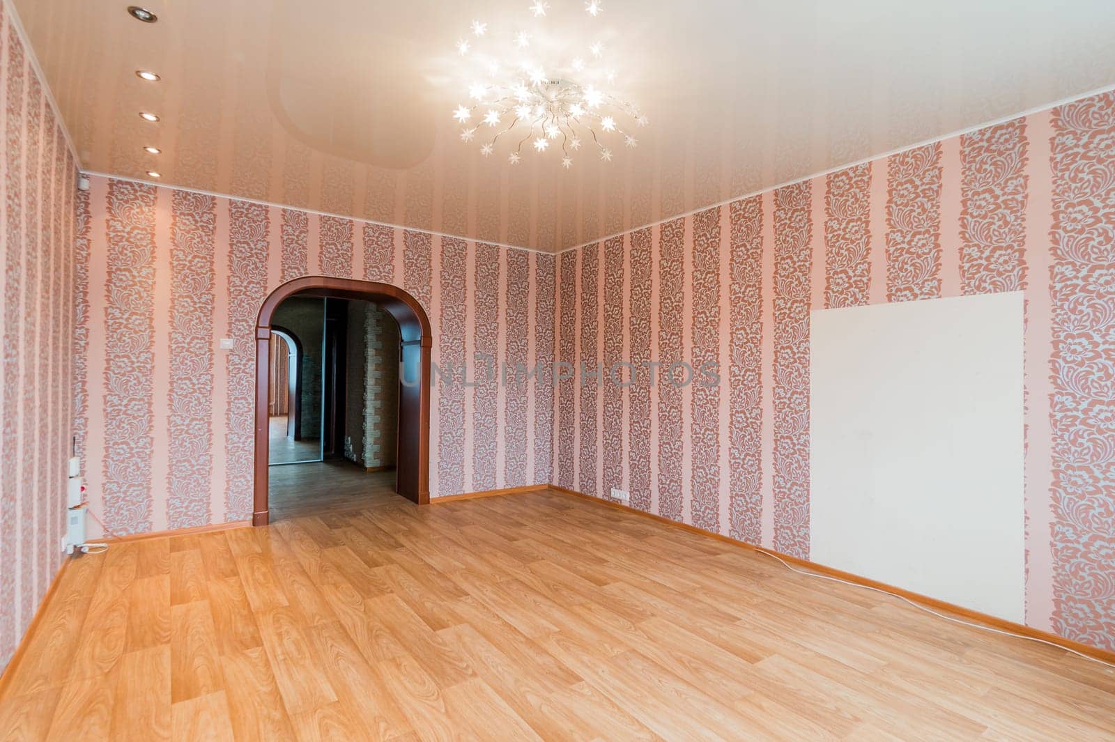 Russia, Moscow- July 16, 2019: interior room apartment. standard repair decoration in hostel. bright empty room without furniture