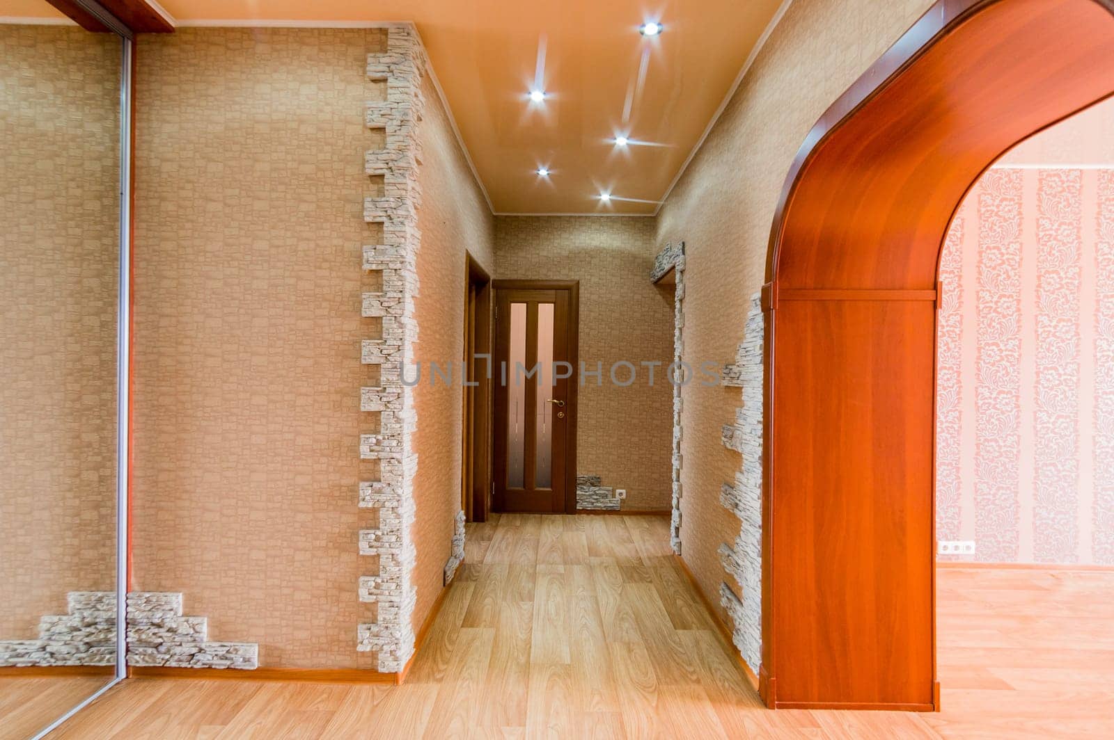 Russia, Moscow- July 16, 2019: interior room apartment. standard repair decoration in hostel. room doors, repair corridor