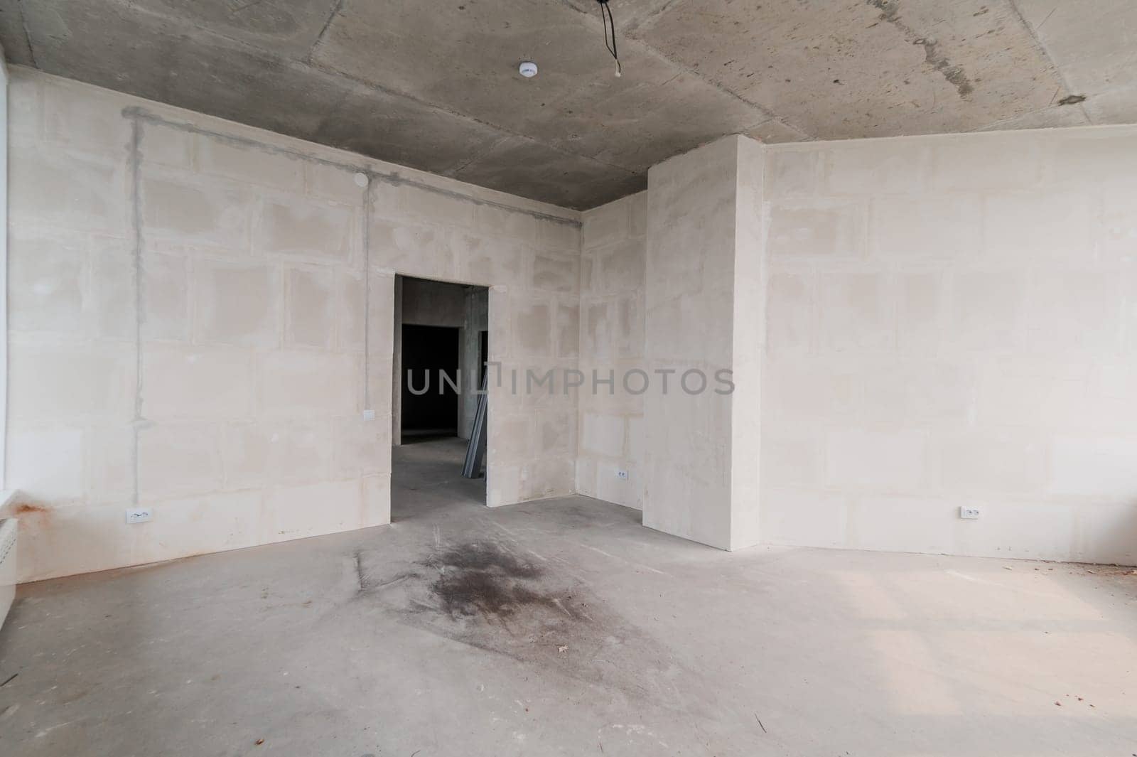Russia, Moscow- July 16, 2019: interior room. rough repair for self-finishing. interior decoration, bare walls of the room, stage of construction
