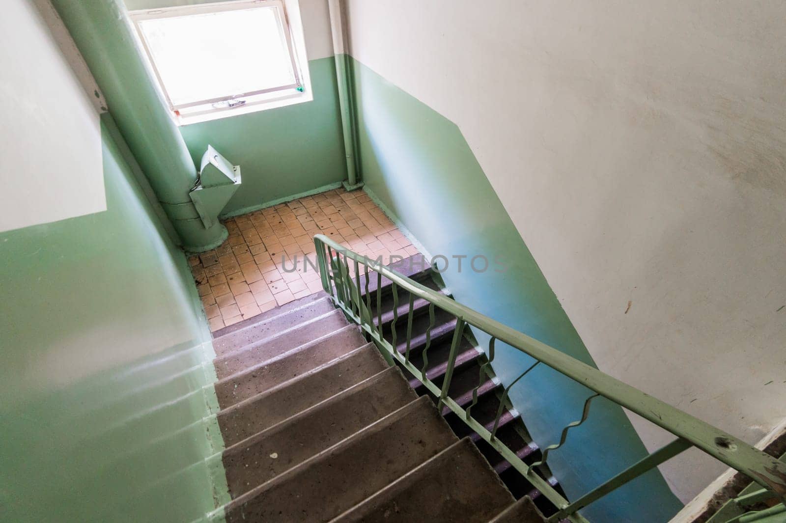 Russia, Moscow- July 16, 2019: interior room apartment. standard repair decoration in hostel. public place, staircase