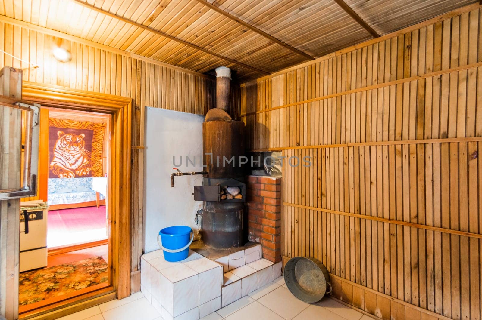 Russia, Moscow- July 16, 2019: interior room apartment. standard repair decoration in hostel. bathhouse, sauna