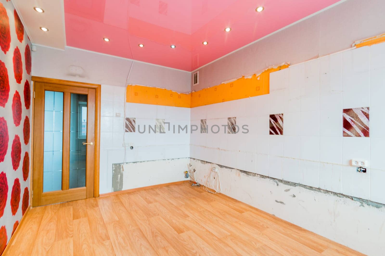 Russia, Moscow- July 16, 2019: interior room apartment. standard repair decoration in hostel. bright empty room without furniture