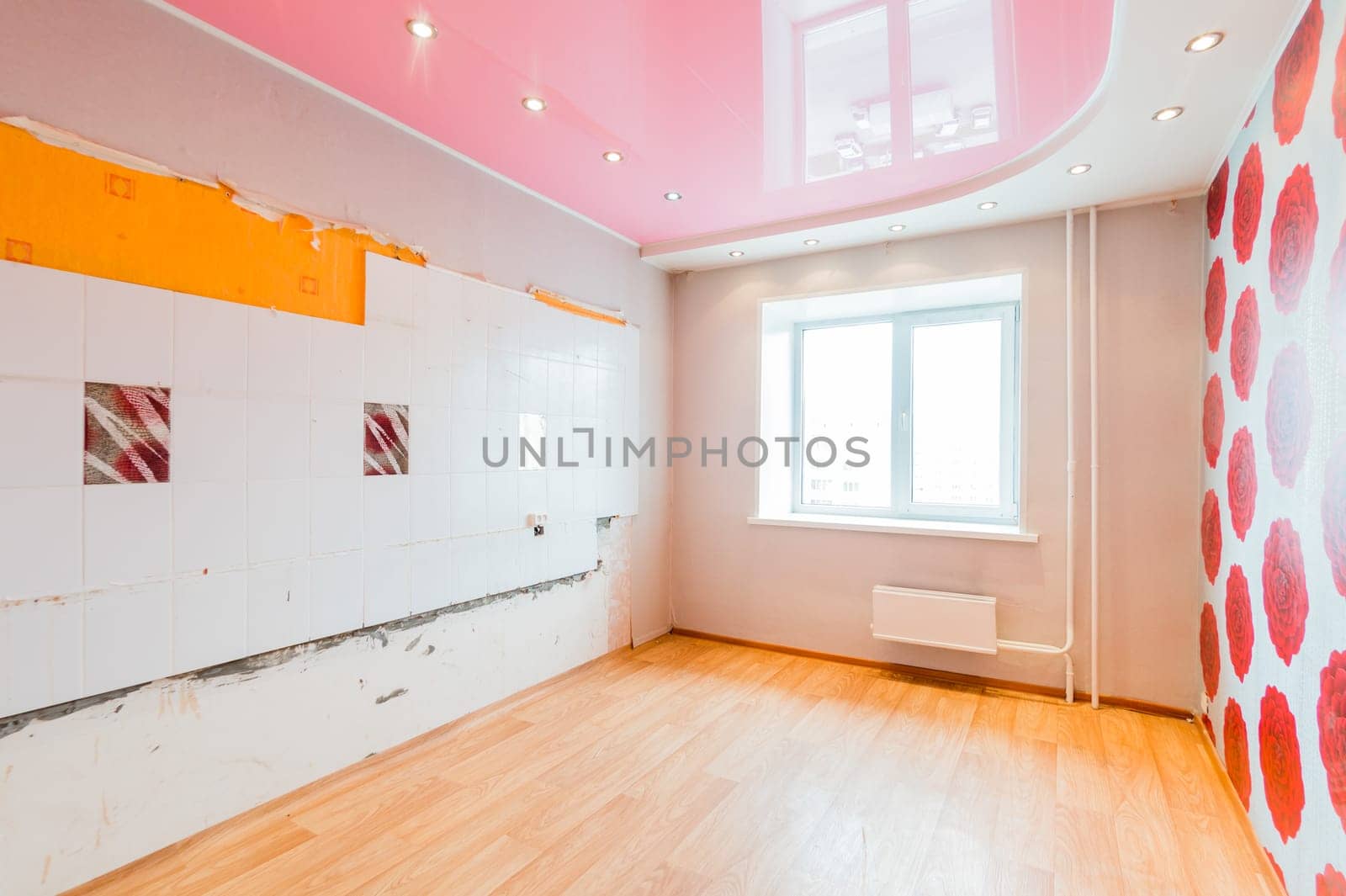 Russia, Moscow- July 16, 2019: interior room apartment. standard repair decoration in hostel. bright empty room without furniture