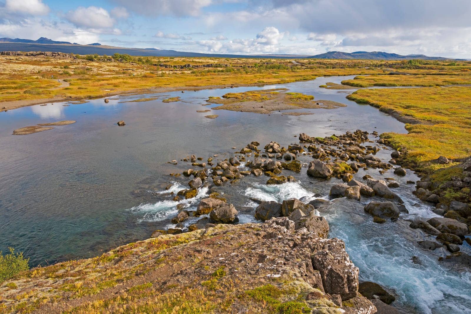 Clear Waters on a Sunny Day in the Tundra at Thingvellir National Park in Iceland