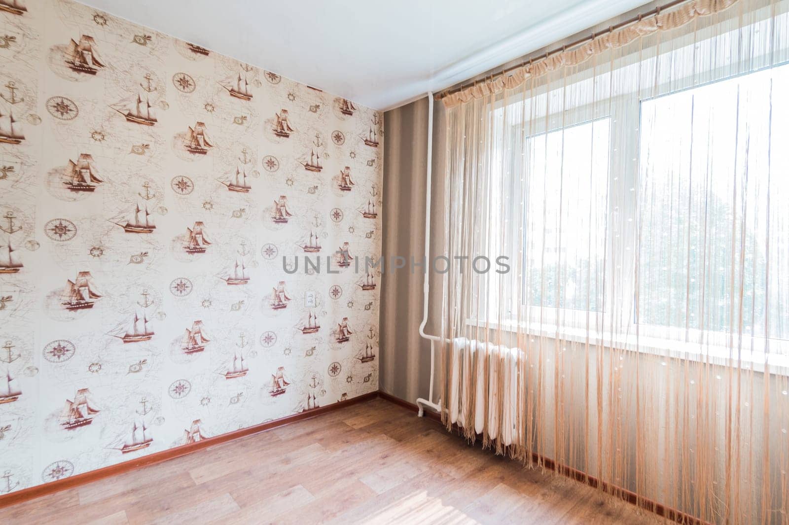 Russia, Moscow- July 23, 2019: interior room apartment. standard repair decoration in hostel. bright empty room without furniture