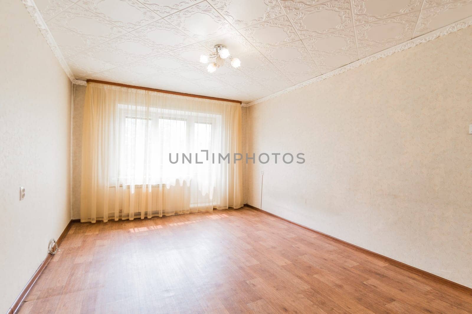 Russia, Moscow- July 23, 2019: interior room apartment. standard repair decoration in hostel. bright empty room without furniture
