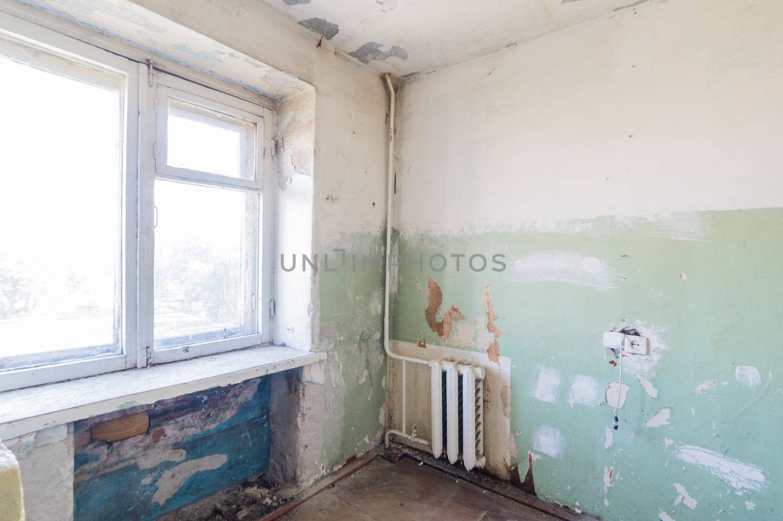 Russia, Moscow- July 23, 2019: interior room apartment. decrepit old careless not modern setting. cosmetic repairs required