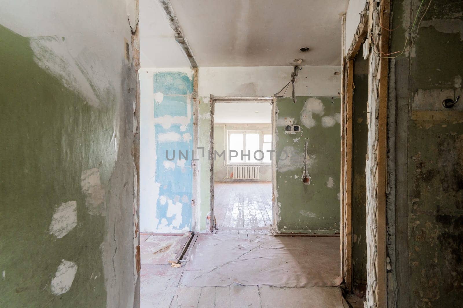 Russia, Moscow- July 23, 2019: interior room apartment. decrepit old careless not modern setting. cosmetic repairs required