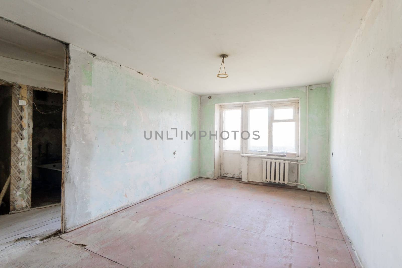 Russia, Moscow- July 23, 2019: interior room apartment. decrepit old careless not modern setting. cosmetic repairs required