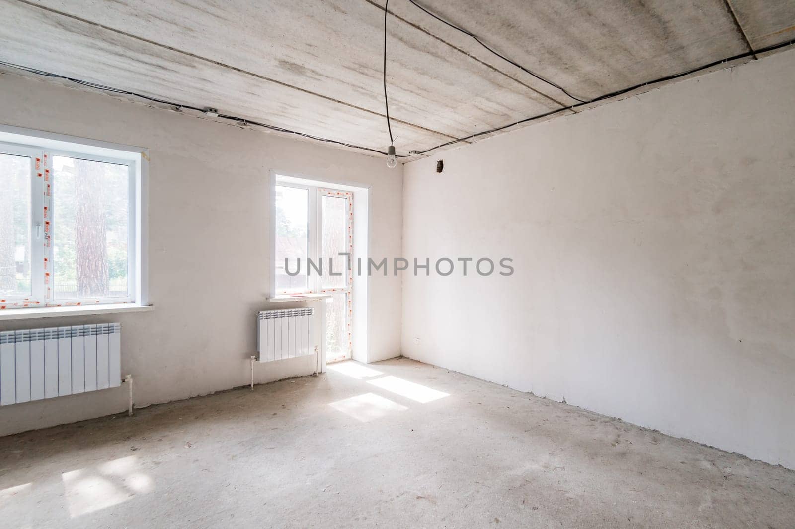 Russia, Moscow- July 23, 2019: interior room apartment. rough repair for self-finishing. interior decoration, bare walls of the room, stage of construction