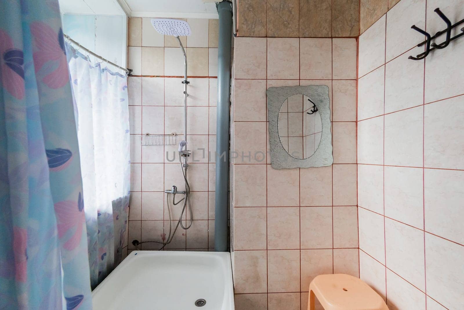 Russia, Moscow- July 23, 2019: interior room apartment. standard repair decoration in hostel. bathroom
