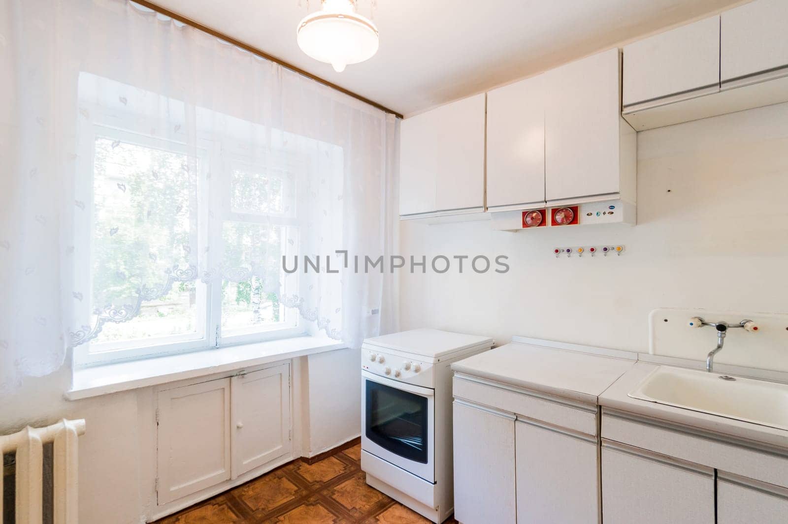 Russia, Moscow- July 23, 2019: interior room apartment. standard repair decoration in hostel. decrepit old careless not modern setting. cosmetic repairs required