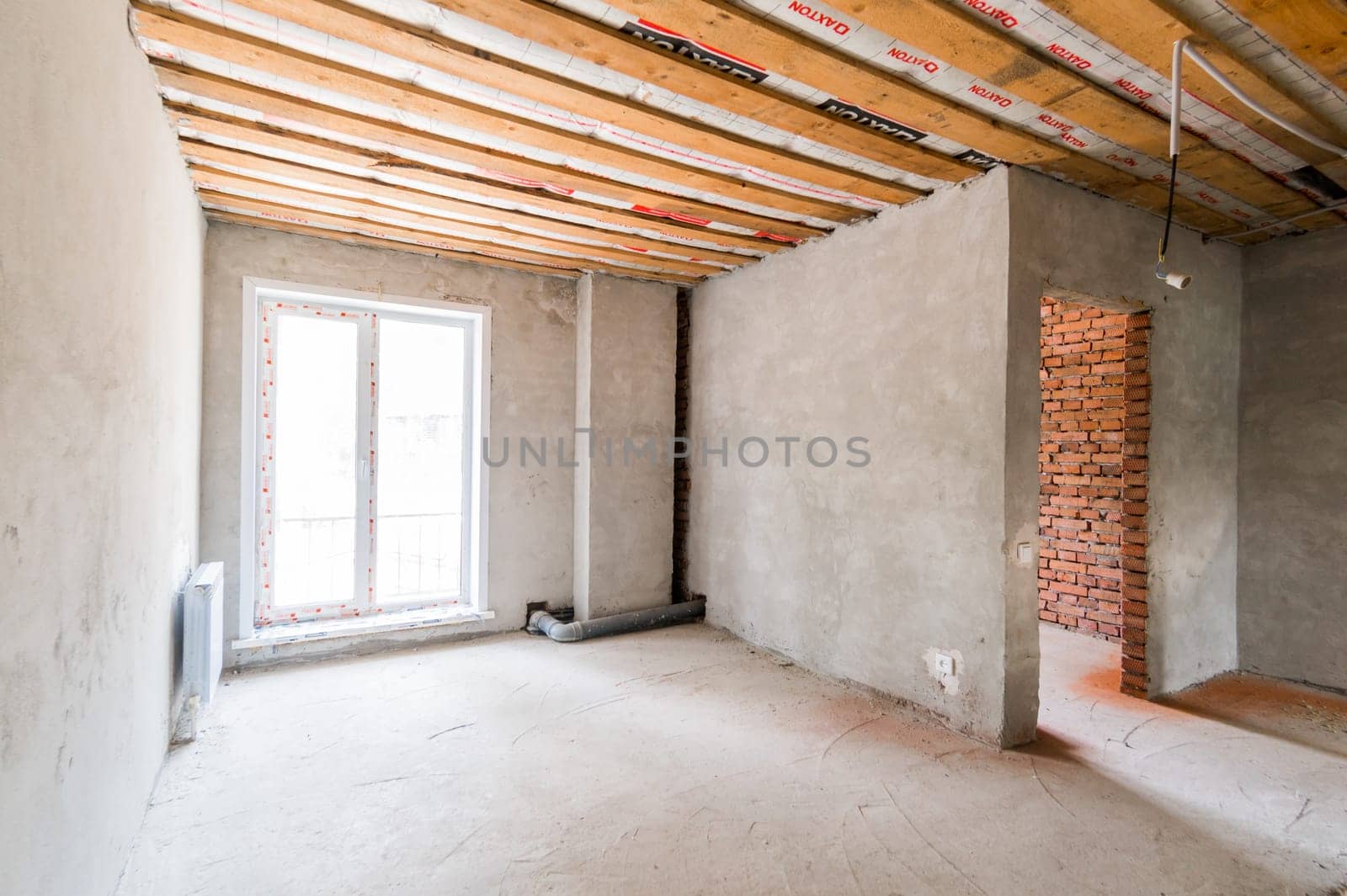 Russia, Moscow- July 23, 2019: interior room apartment. rough repair for self-finishing. interior decoration, bare walls of the room, stage of construction