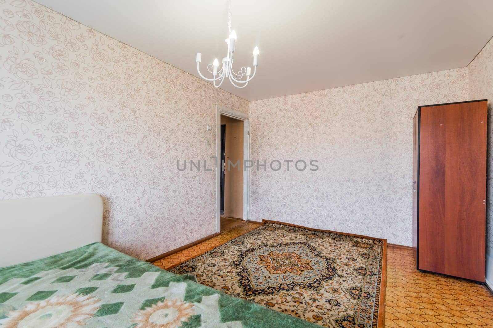 Russia, Moscow- July 23, 2019: interior room apartment. standard repair decoration in hostel. decrepit old careless not modern setting. cosmetic repairs required